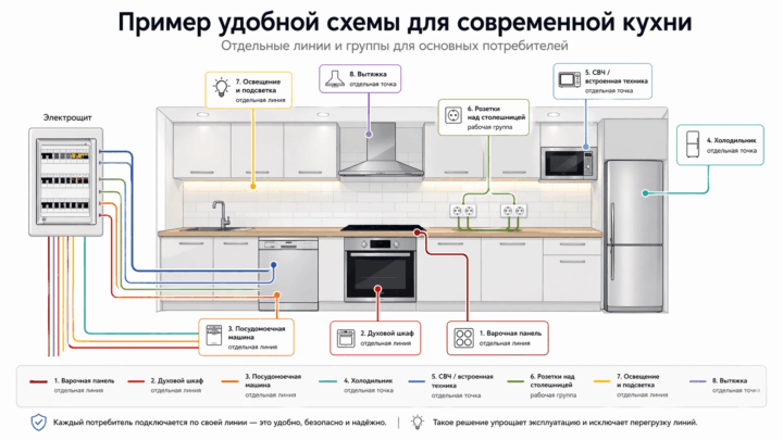 розетки на кухне, расположение